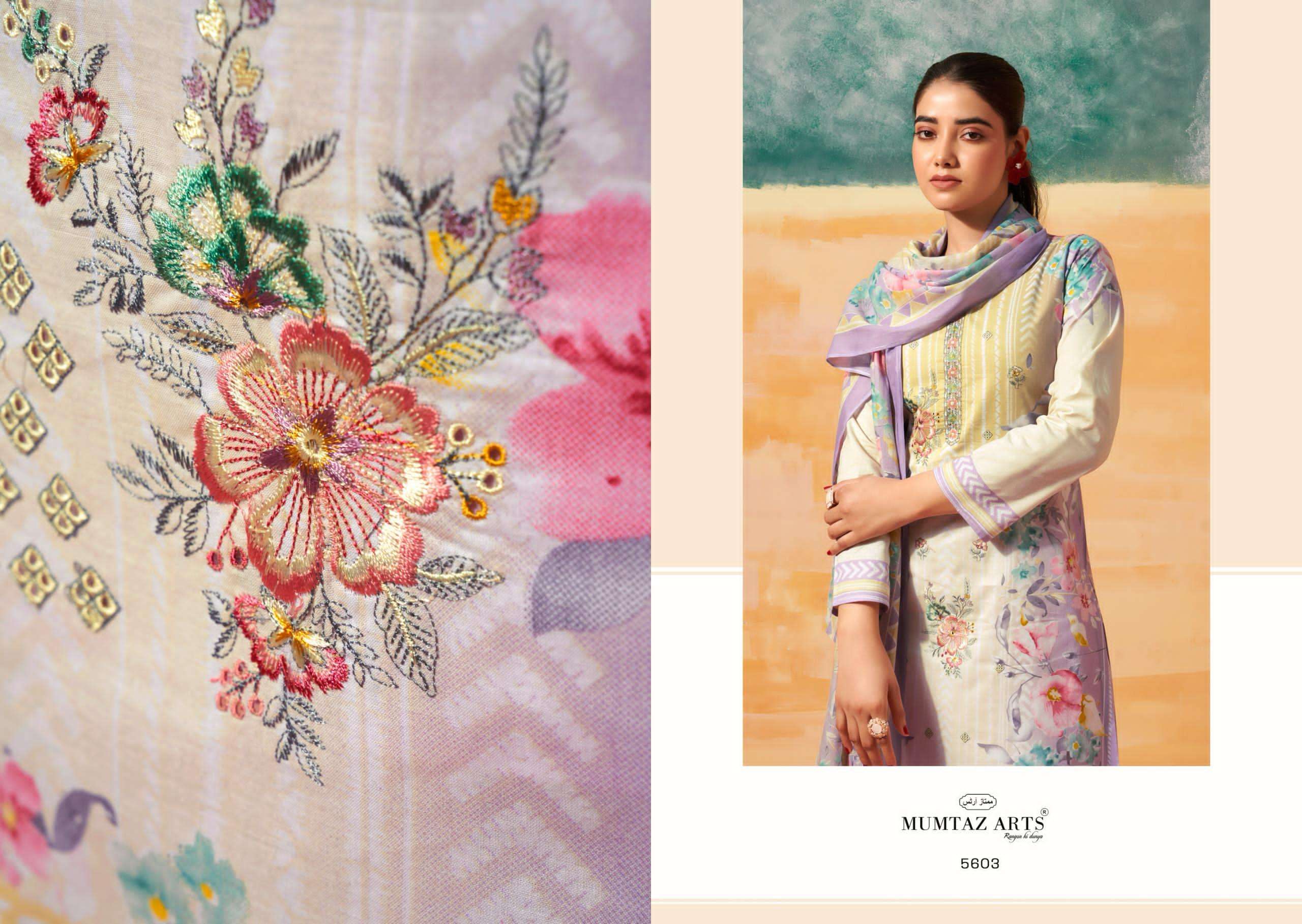 VINTAGE PASTEL SERIES 5601 TO 5606 BY MUMTAZ ARTS DESIGNER DIGITAL PRINTED AND WORK CAMBRIC SUITS ARE AVAILABLE AT WHOLESALE PRICE