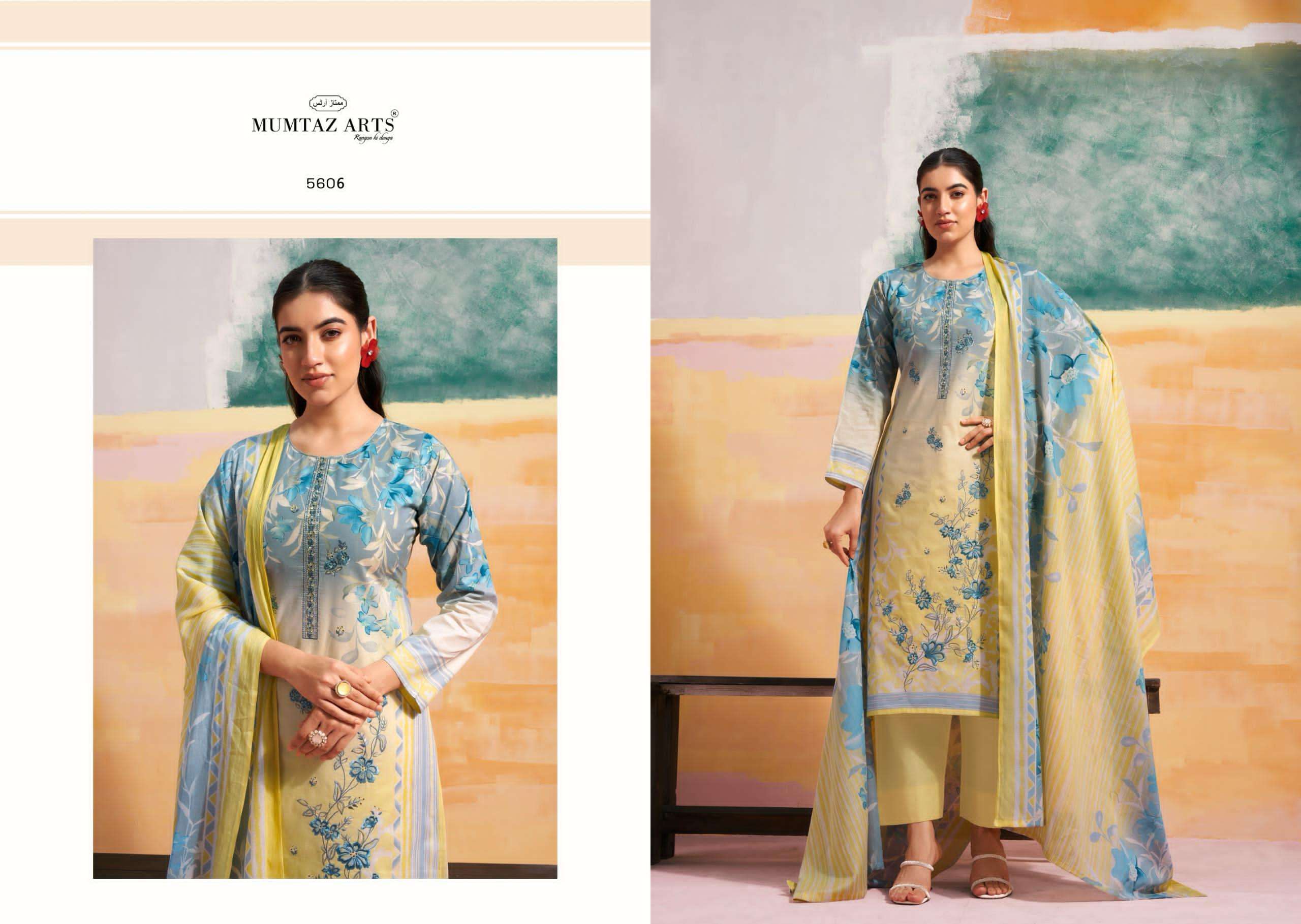 VINTAGE PASTEL SERIES 5601 TO 5606 BY MUMTAZ ARTS DESIGNER DIGITAL PRINTED AND WORK CAMBRIC SUITS ARE AVAILABLE AT WHOLESALE PRICE