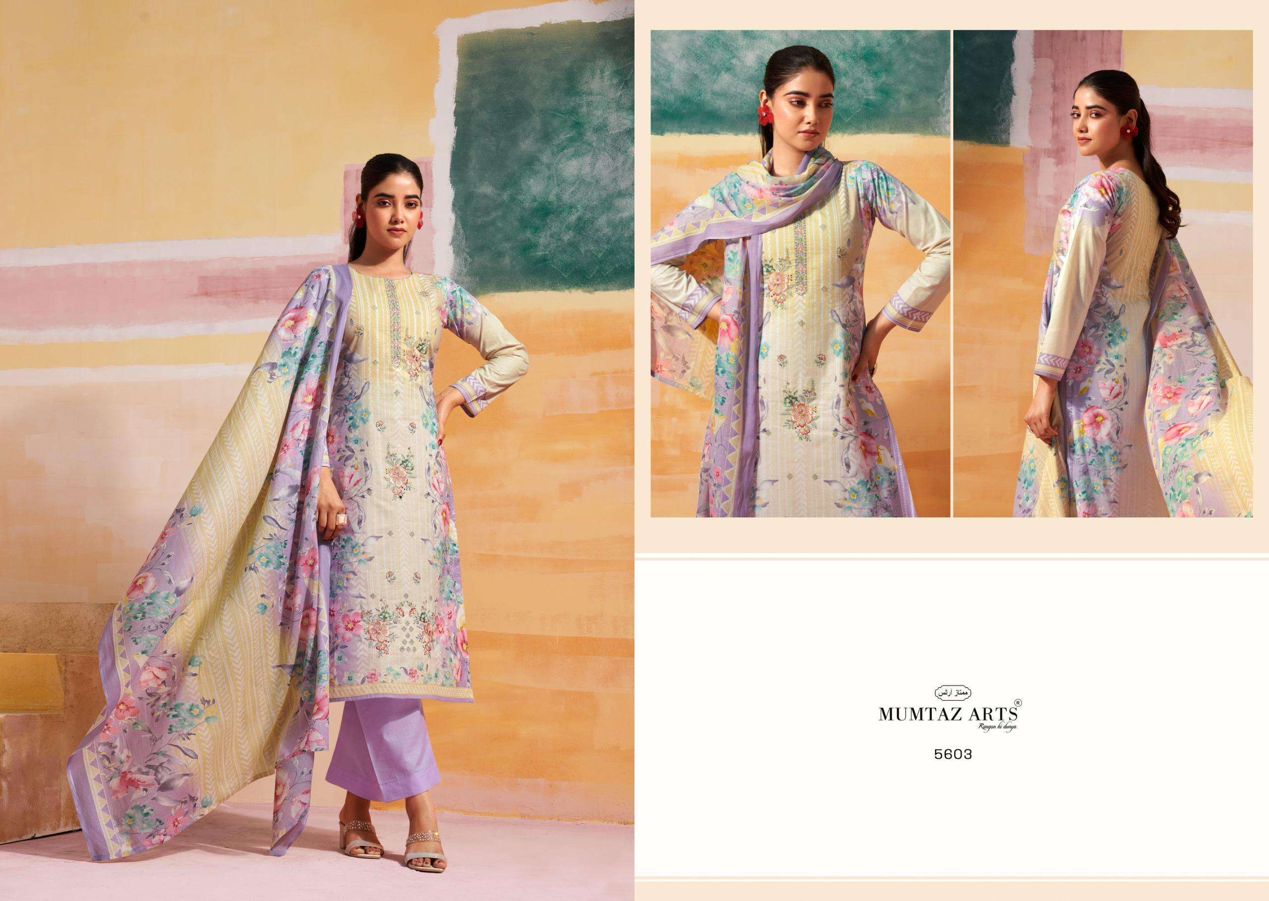 VINTAGE PASTEL SERIES 5601 TO 5606 BY MUMTAZ ARTS DESIGNER DIGITAL PRINTED AND WORK CAMBRIC SUITS ARE AVAILABLE AT WHOLESALE PRICE
