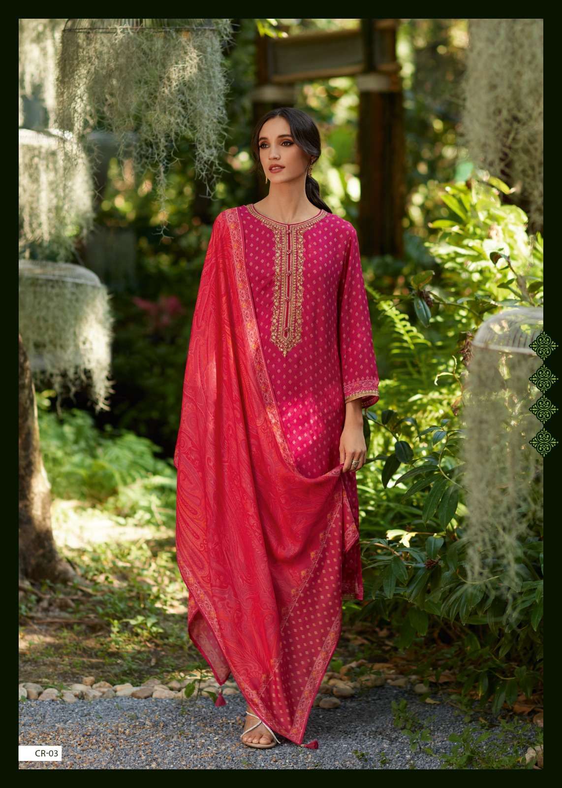 CORA SERIES 01 TO 04 BY VARSHA DESIGNER PRINTED AND EMBROIDERY WORK VISCOSE MUSLIN SUITS ARE AVAILABLE AT WHOLESALE PRICE