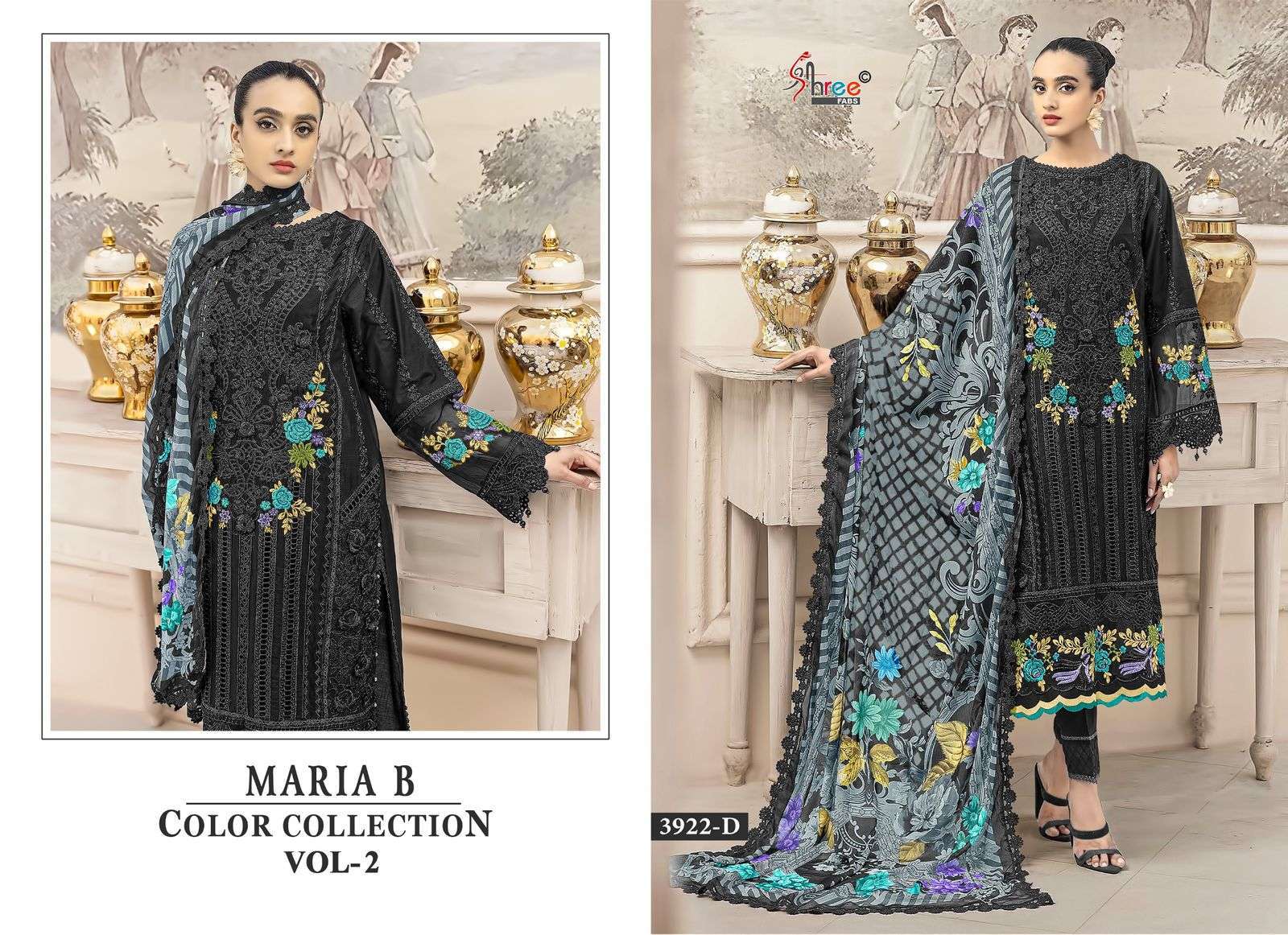 MARIA B COLOR COLLECTION VOL-2 SERIES 3922 BY SHREE FABS DESIGNER EMBROIDERY WORK COTTON SUITS ARE AVAILABLE AT WHOLESALE PRICE