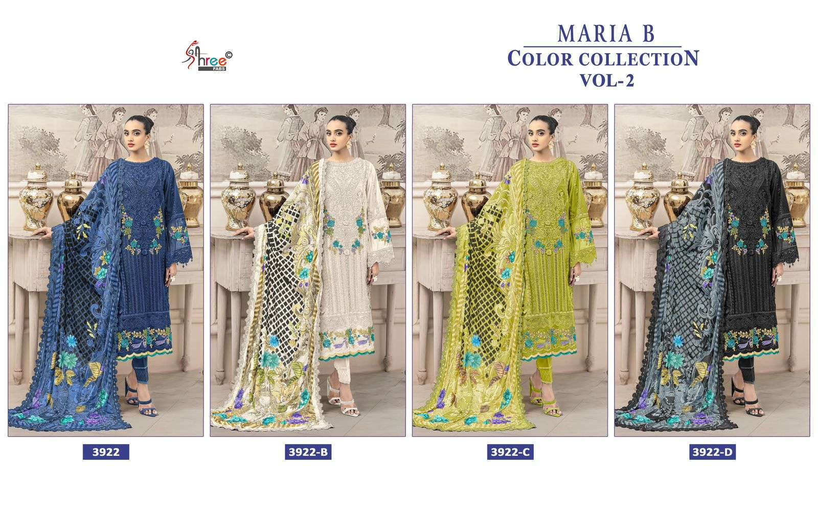 MARIA B COLOR COLLECTION VOL-2 SERIES 3922 BY SHREE FABS DESIGNER EMBROIDERY WORK COTTON SUITS ARE AVAILABLE AT WHOLESALE PRICE