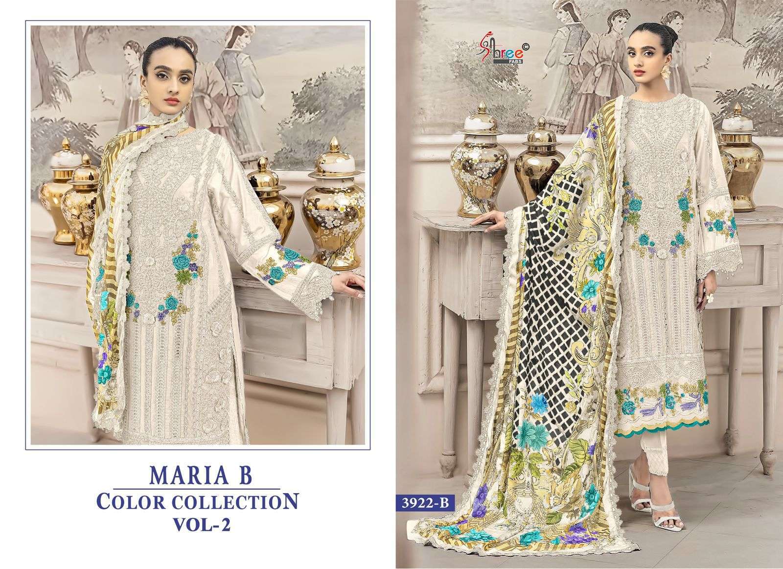 MARIA B COLOR COLLECTION VOL-2 SERIES 3922 BY SHREE FABS DESIGNER EMBROIDERY WORK COTTON SUITS ARE AVAILABLE AT WHOLESALE PRICE