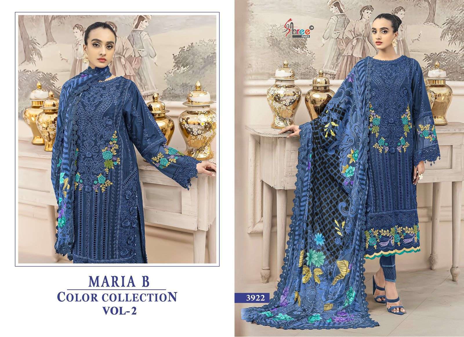 MARIA B COLOR COLLECTION VOL-2 SERIES 3922 BY SHREE FABS DESIGNER EMBROIDERY WORK COTTON SUITS ARE AVAILABLE AT WHOLESALE PRICE