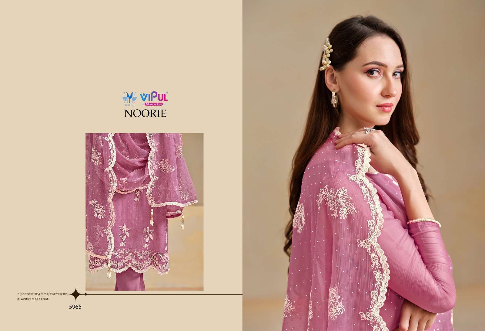 NOORIE SERIES 5961 TO 5966 BY VIPUL DESIGNER EMBROIDERY WORK ORGANZA CHIFFONE SUITS ARE AVAILABLE AT WHOLESALE PRICE