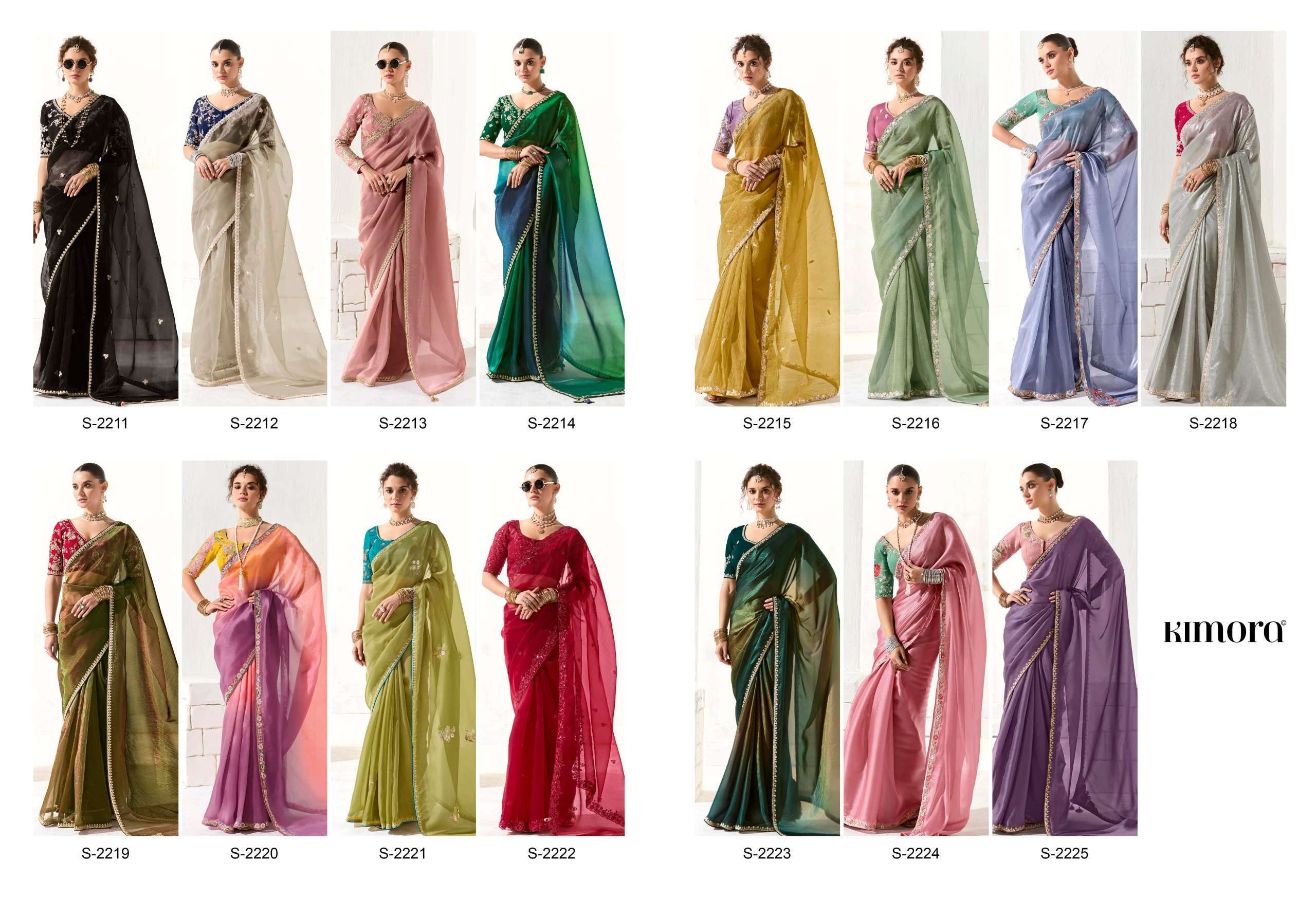 RUNWAY SERIES 2211 TO 2225 SAREE BY KIMORA DESIGNER FANCY WORK ORGANZA SAREES ARE AVAILABLE AT WHOLESALE PRICE