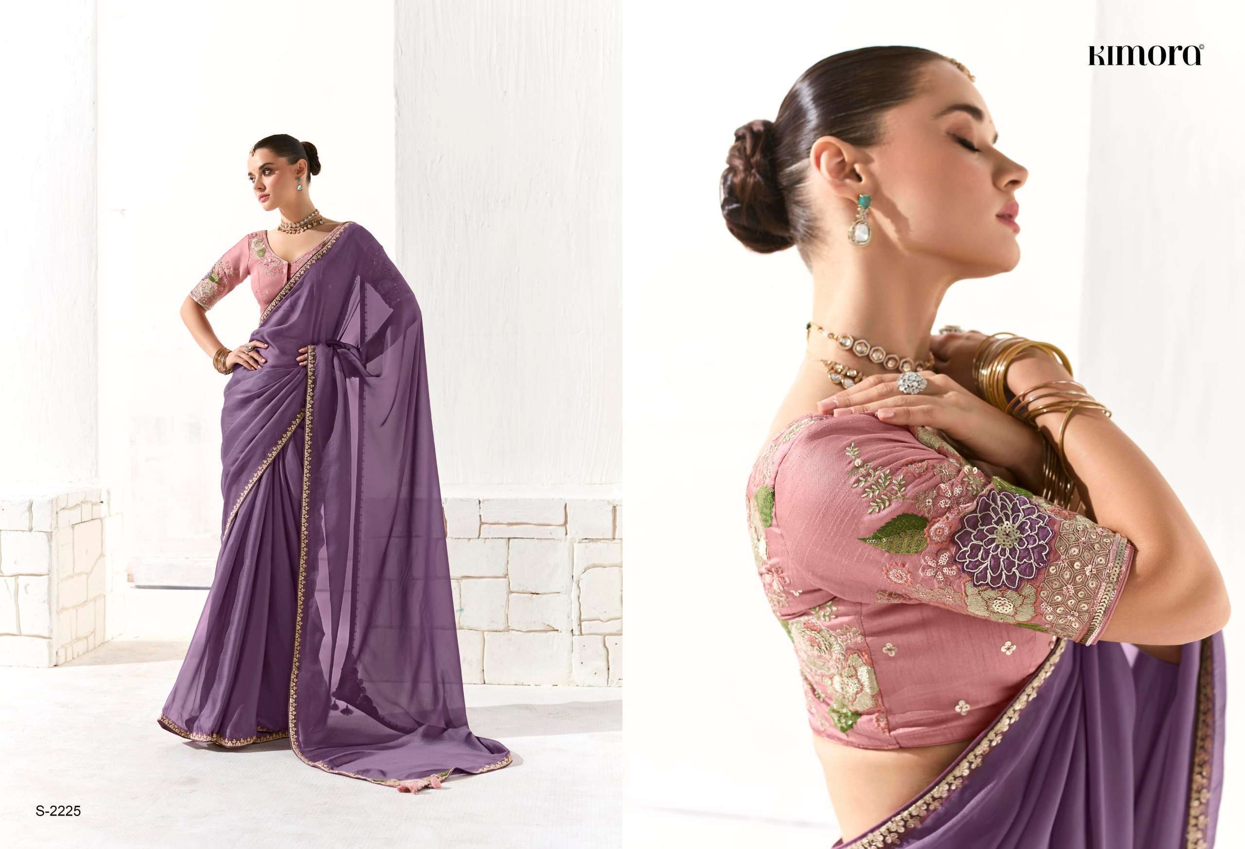 RUNWAY SERIES 2211 TO 2225 SAREE BY KIMORA DESIGNER FANCY WORK ORGANZA SAREES ARE AVAILABLE AT WHOLESALE PRICE