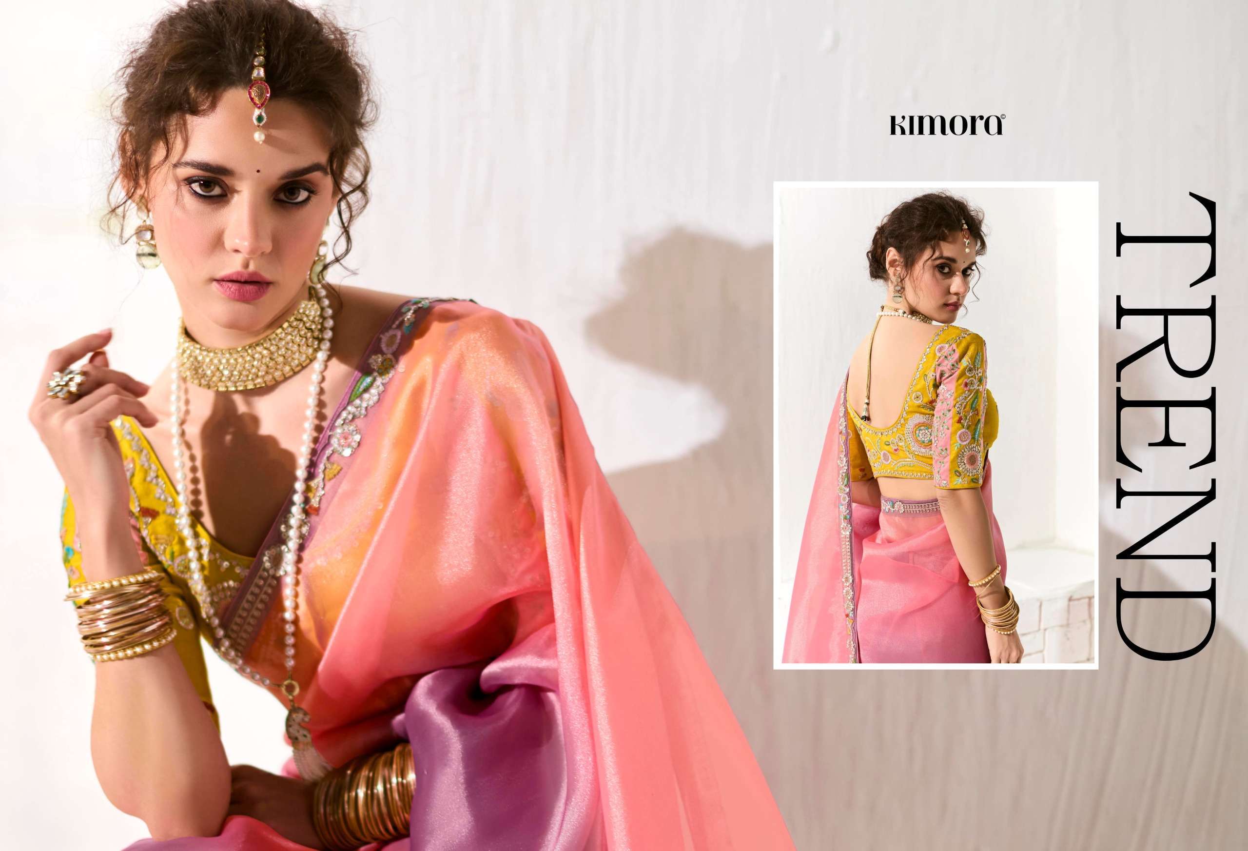 RUNWAY SERIES 2211 TO 2225 SAREE BY KIMORA DESIGNER FANCY WORK ORGANZA SAREES ARE AVAILABLE AT WHOLESALE PRICE