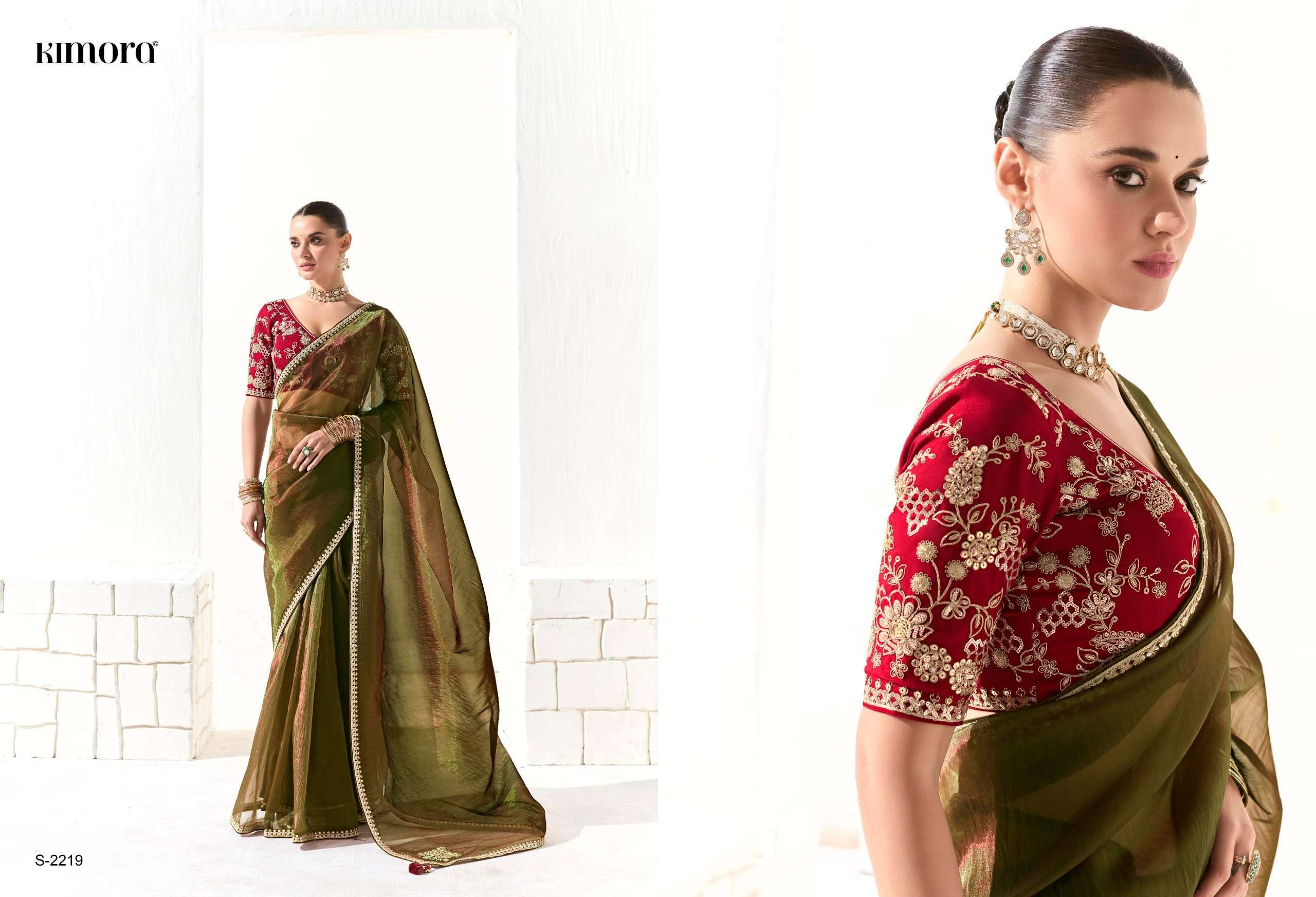 RUNWAY SERIES 2211 TO 2225 SAREE BY KIMORA DESIGNER FANCY WORK ORGANZA SAREES ARE AVAILABLE AT WHOLESALE PRICE