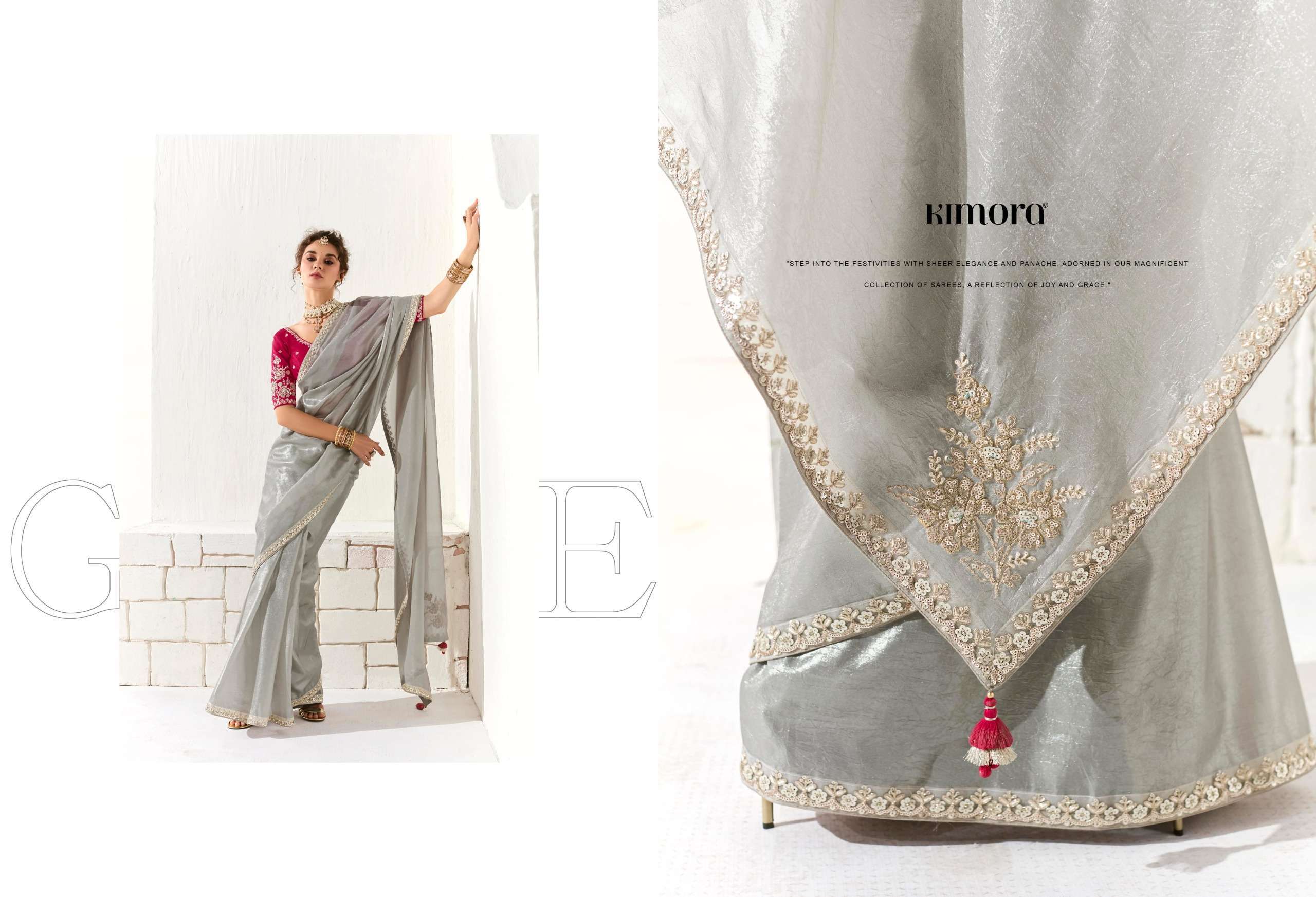 RUNWAY SERIES 2211 TO 2225 SAREE BY KIMORA DESIGNER FANCY WORK ORGANZA SAREES ARE AVAILABLE AT WHOLESALE PRICE