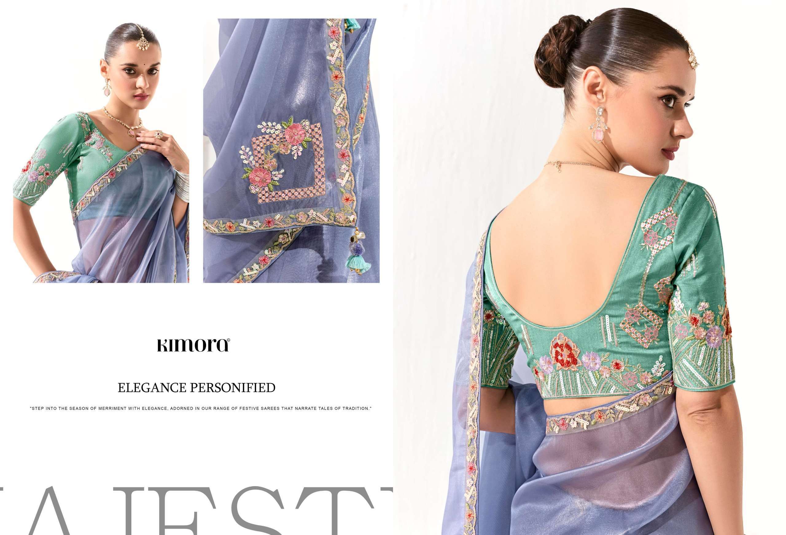 RUNWAY SERIES 2211 TO 2225 SAREE BY KIMORA DESIGNER FANCY WORK ORGANZA SAREES ARE AVAILABLE AT WHOLESALE PRICE