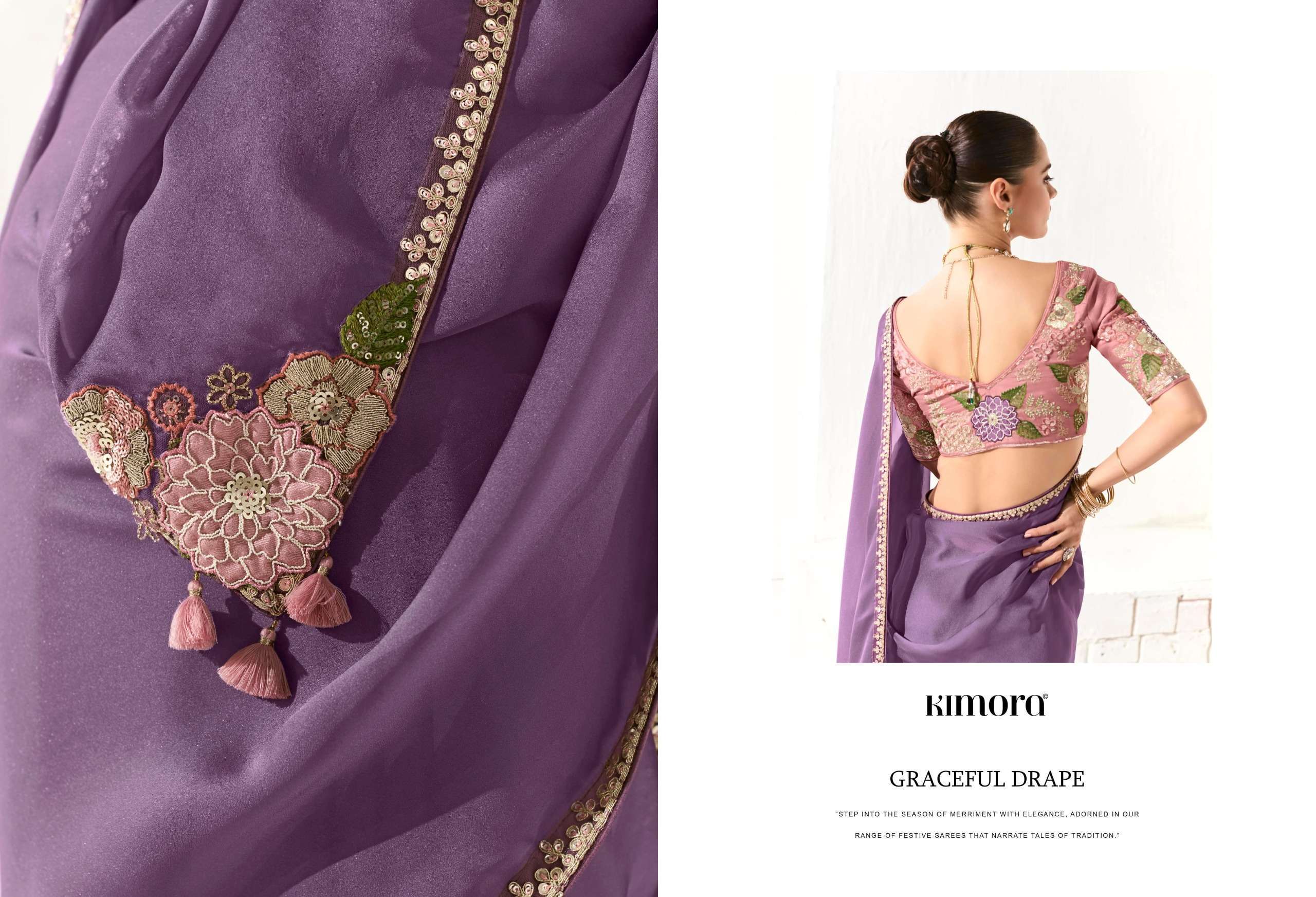 RUNWAY SERIES 2211 TO 2225 SAREE BY KIMORA DESIGNER FANCY WORK ORGANZA SAREES ARE AVAILABLE AT WHOLESALE PRICE