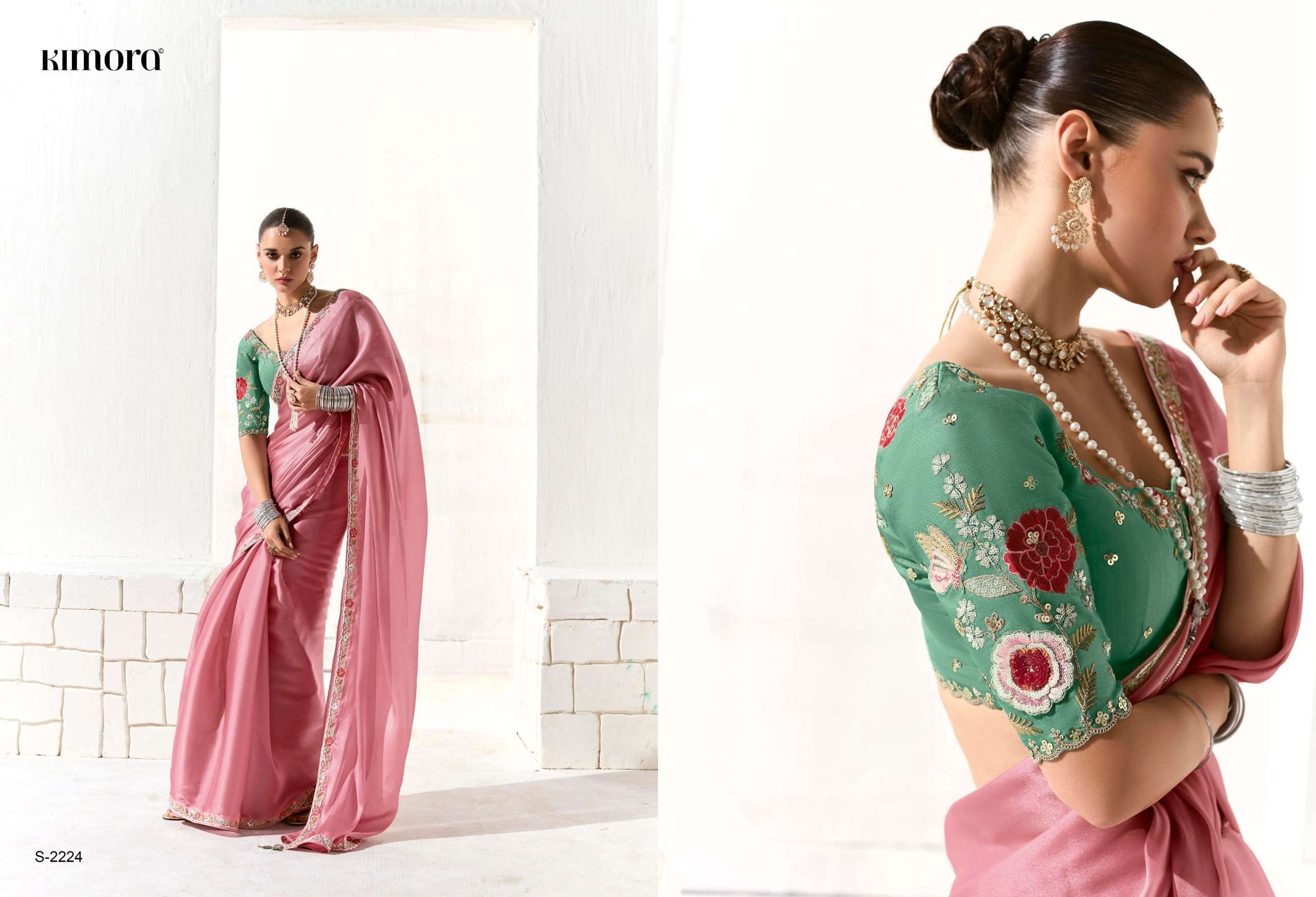 RUNWAY SERIES 2211 TO 2225 SAREE BY KIMORA DESIGNER FANCY WORK ORGANZA SAREES ARE AVAILABLE AT WHOLESALE PRICE