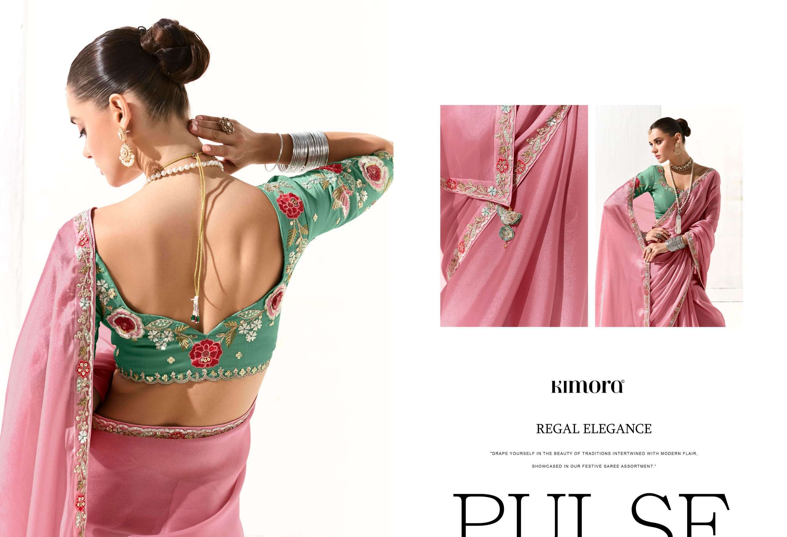 RUNWAY SERIES 2211 TO 2225 SAREE BY KIMORA DESIGNER FANCY WORK ORGANZA SAREES ARE AVAILABLE AT WHOLESALE PRICE