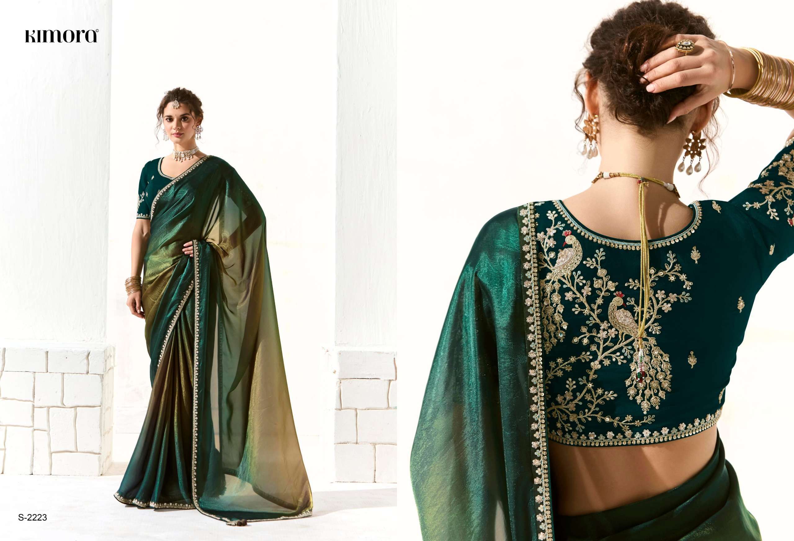 RUNWAY SERIES 2211 TO 2225 SAREE BY KIMORA DESIGNER FANCY WORK ORGANZA SAREES ARE AVAILABLE AT WHOLESALE PRICE