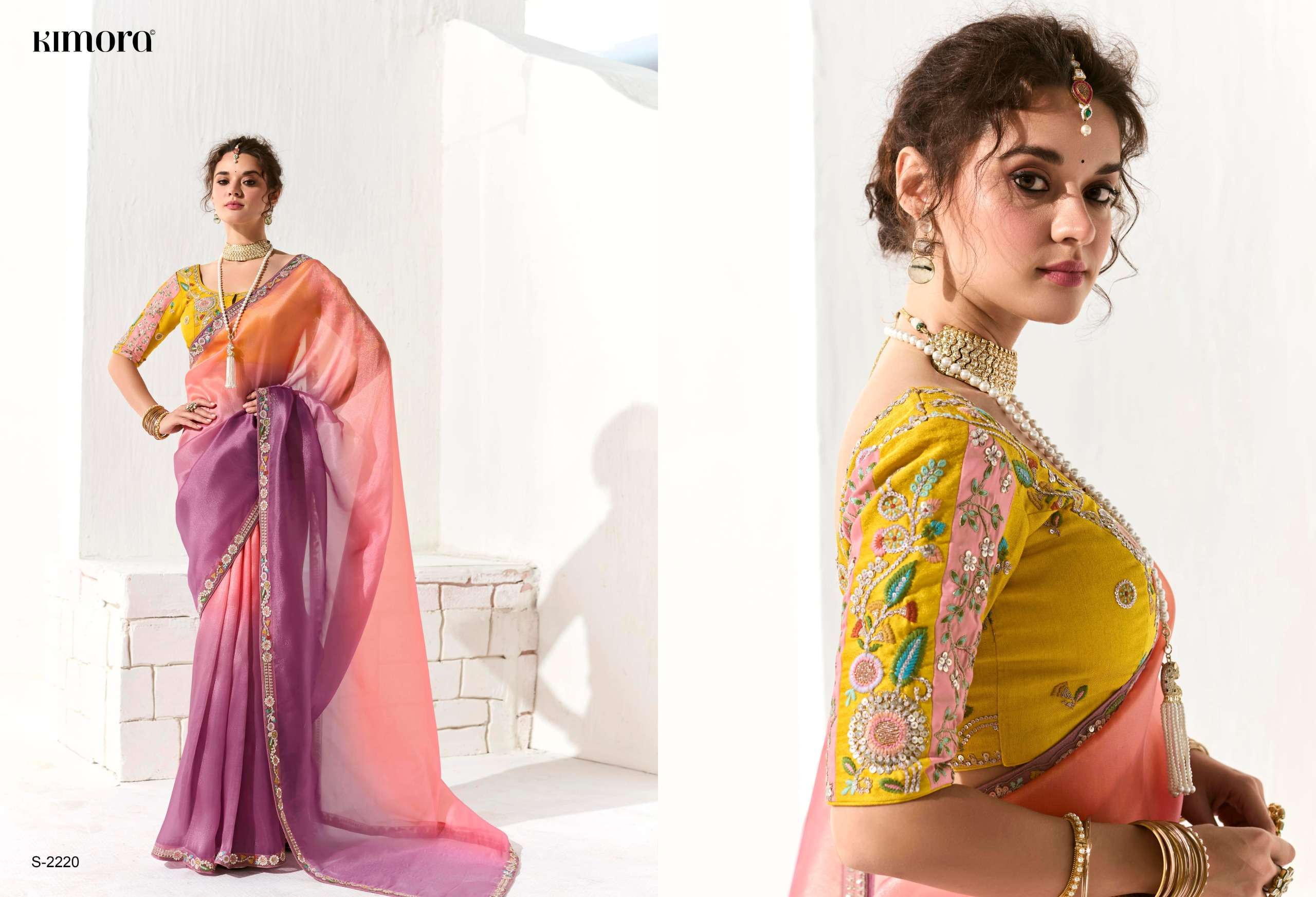 RUNWAY SERIES 2211 TO 2225 SAREE BY KIMORA DESIGNER FANCY WORK ORGANZA SAREES ARE AVAILABLE AT WHOLESALE PRICE