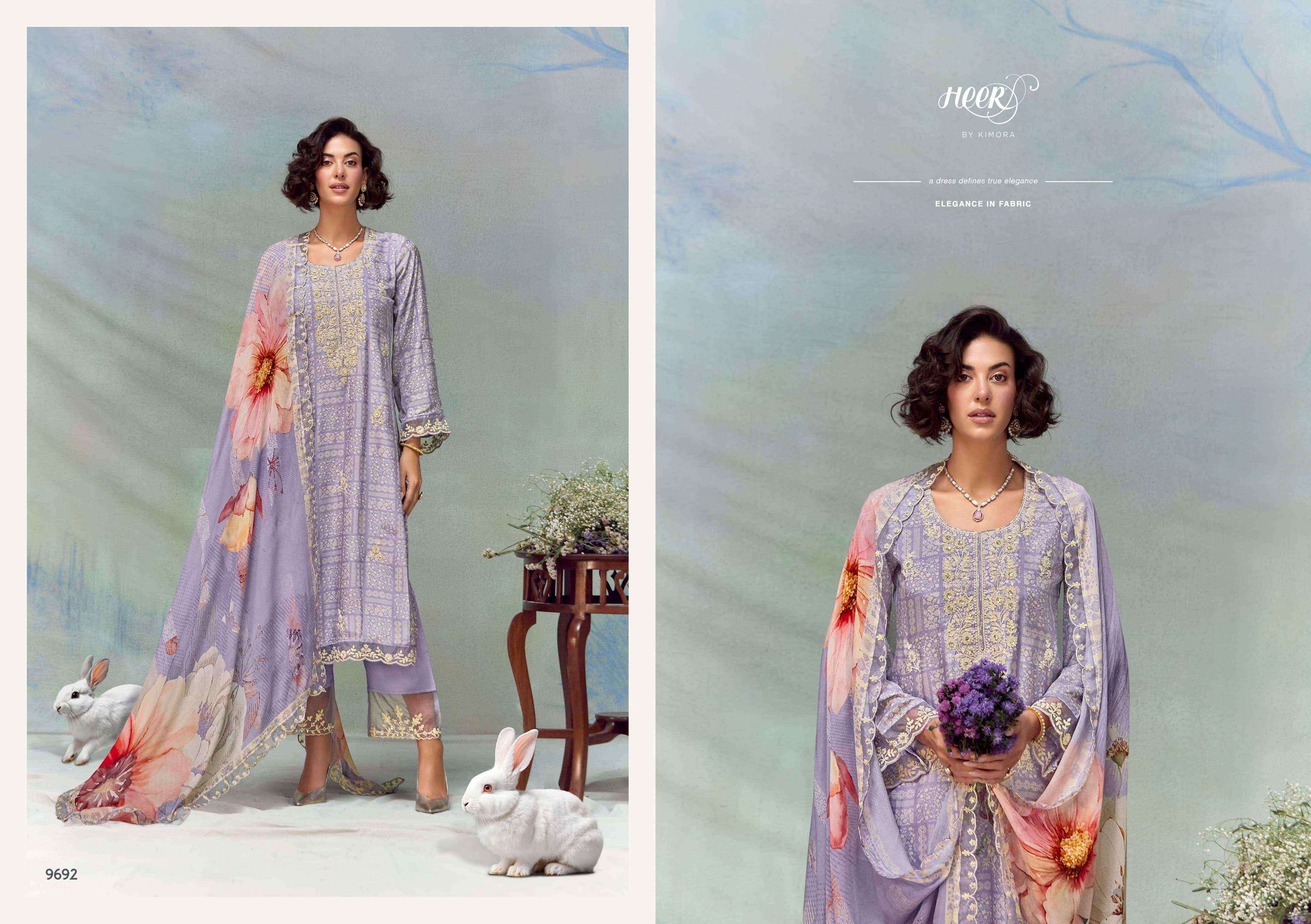 FLORENCE SERIES 9691 TO 9696 BY HEER KIMORA DESIGNER DIGITAL PRINTED AND WORK MUSLIN SUITS ARE AVAILABLE AT WHOLESALE PRICE