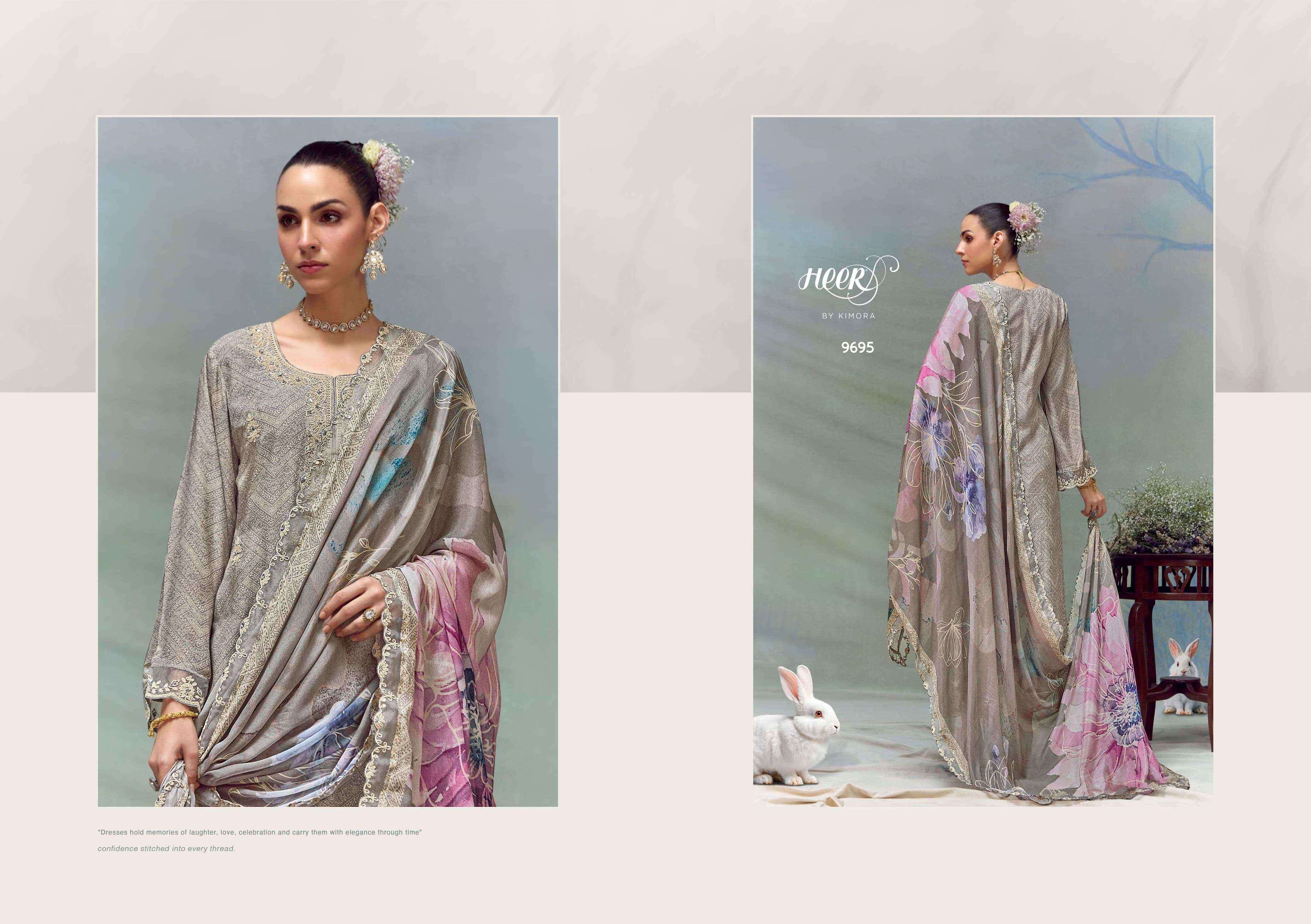 FLORENCE SERIES 9691 TO 9696 BY HEER KIMORA DESIGNER DIGITAL PRINTED AND WORK MUSLIN SUITS ARE AVAILABLE AT WHOLESALE PRICE