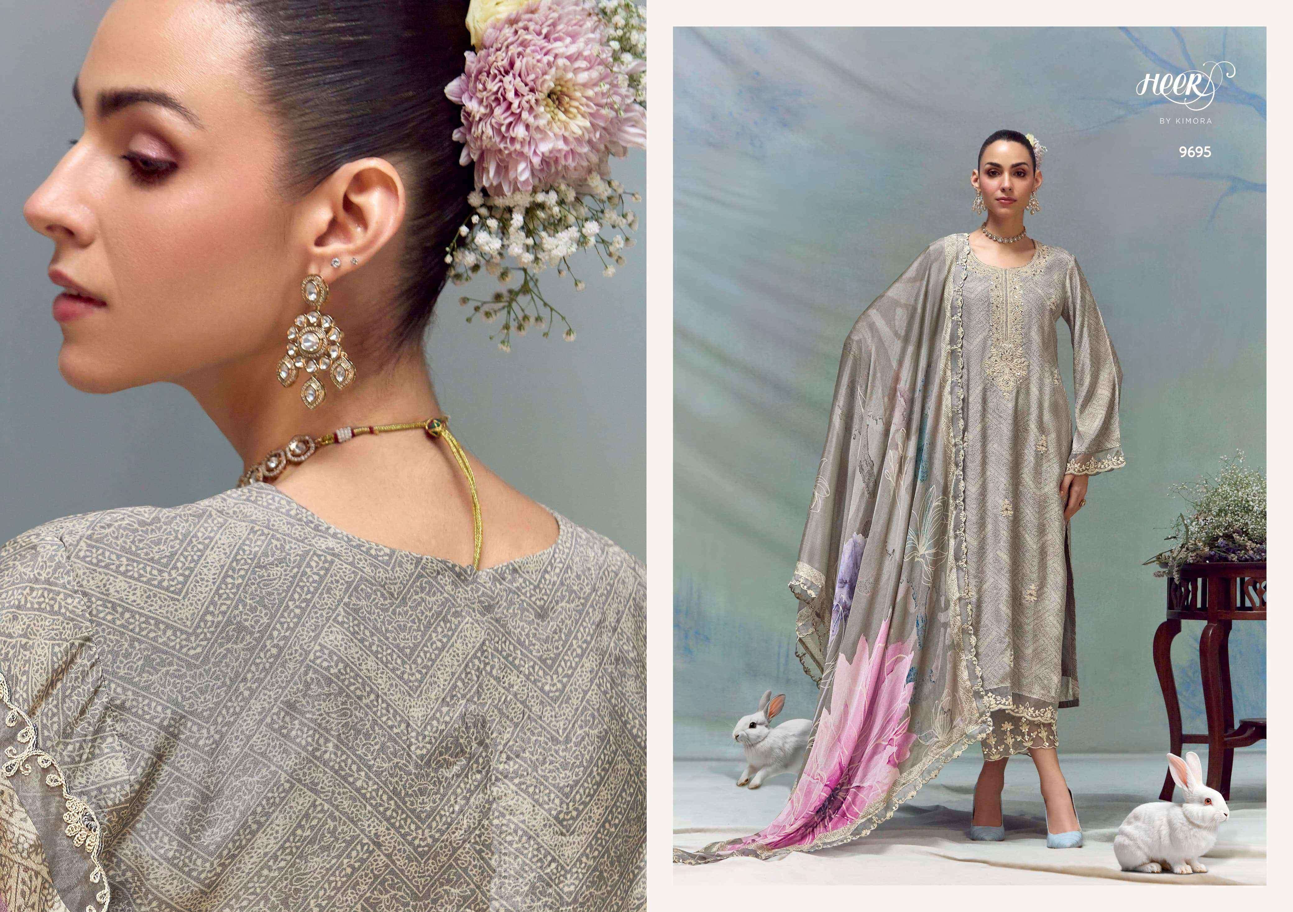 FLORENCE SERIES 9691 TO 9696 BY HEER KIMORA DESIGNER DIGITAL PRINTED AND WORK MUSLIN SUITS ARE AVAILABLE AT WHOLESALE PRICE