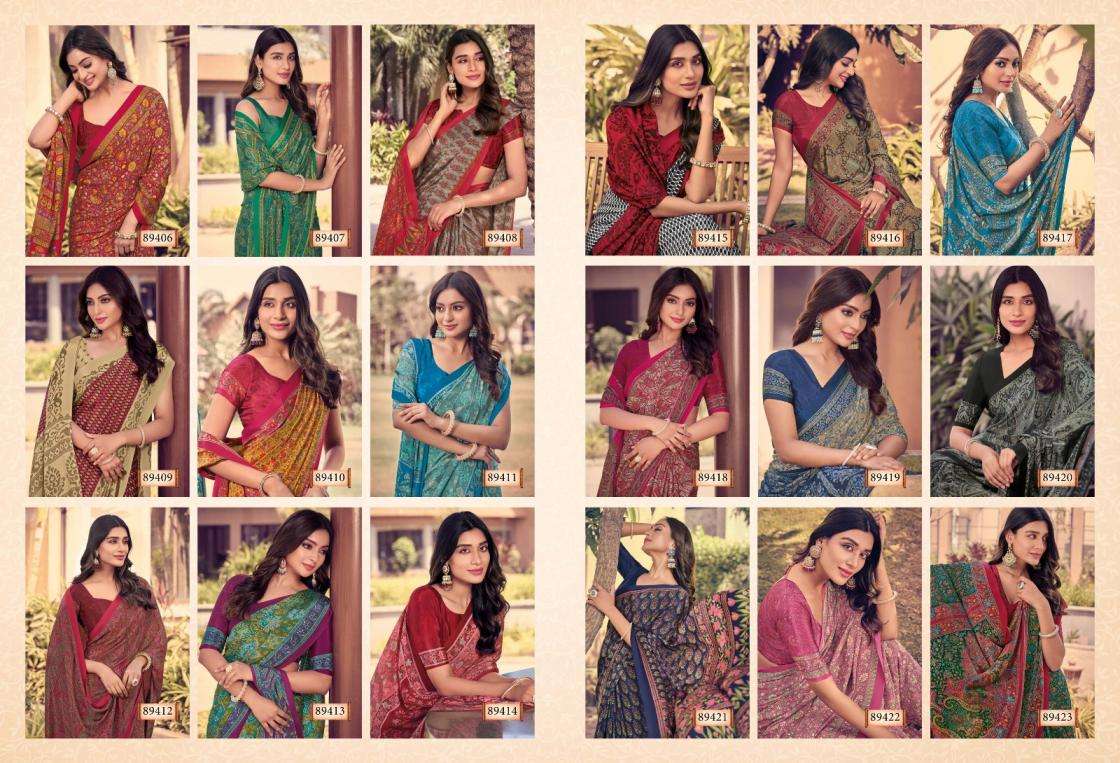 HERITAGE SILK VOL-12 SERIES 89406 TO 89423 SAREE BY VIPUL DESIGNER PRINTED FANCY SAREES ARE AVAILABLE AT WHOLESALE PRICE